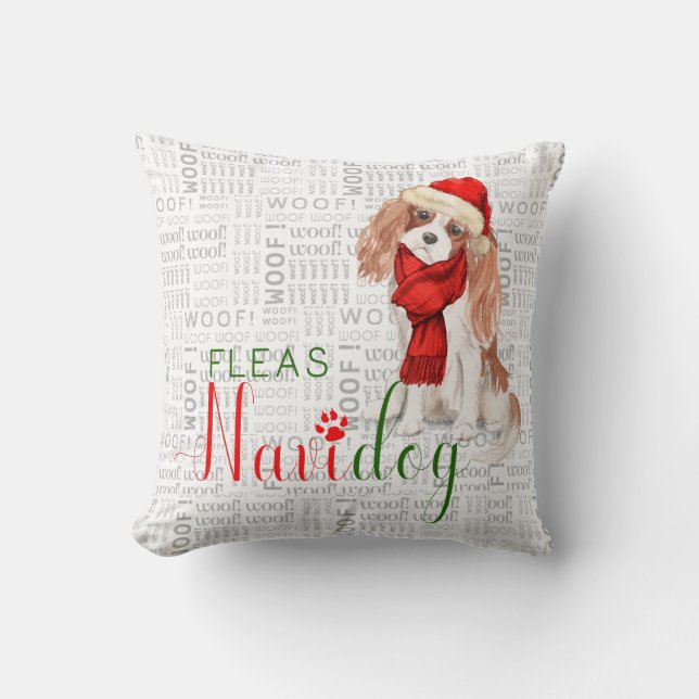 Funny Cocker Spaniel Dog Watercolor Christmas Cushion (Front)