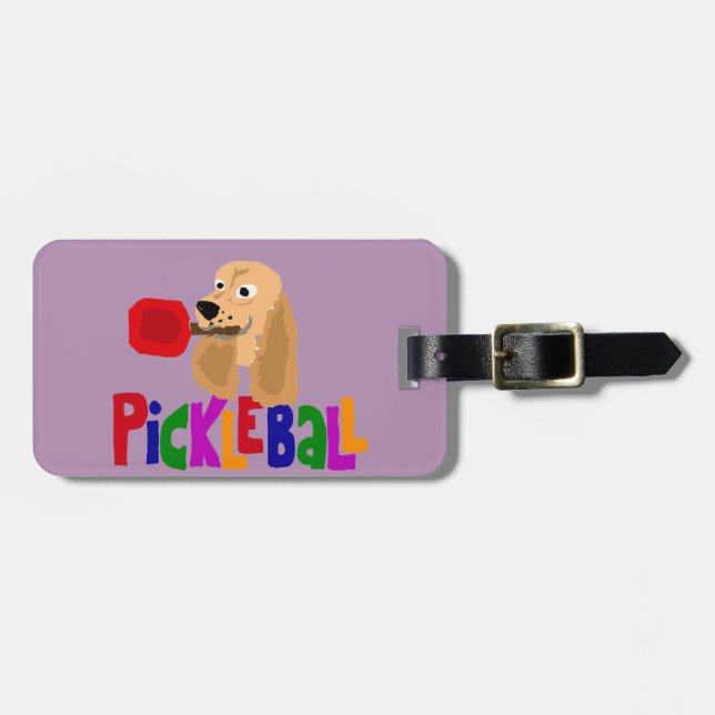 Funny Cocker Spaniel with Pickleball Paddle Luggage Tag (Front Horizontal)