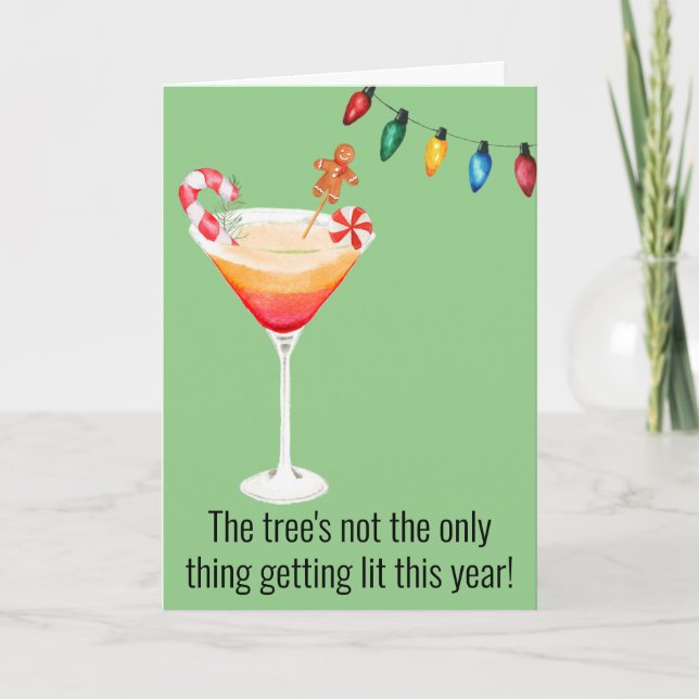Funny Cocktail Drinking Watercolor  Holiday Card (Front)