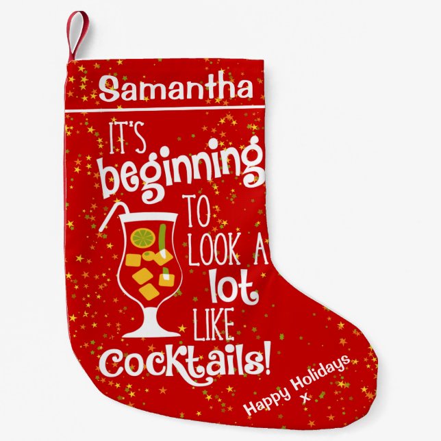 Funny Cocktail Lover Small Christmas Stocking (Front)
