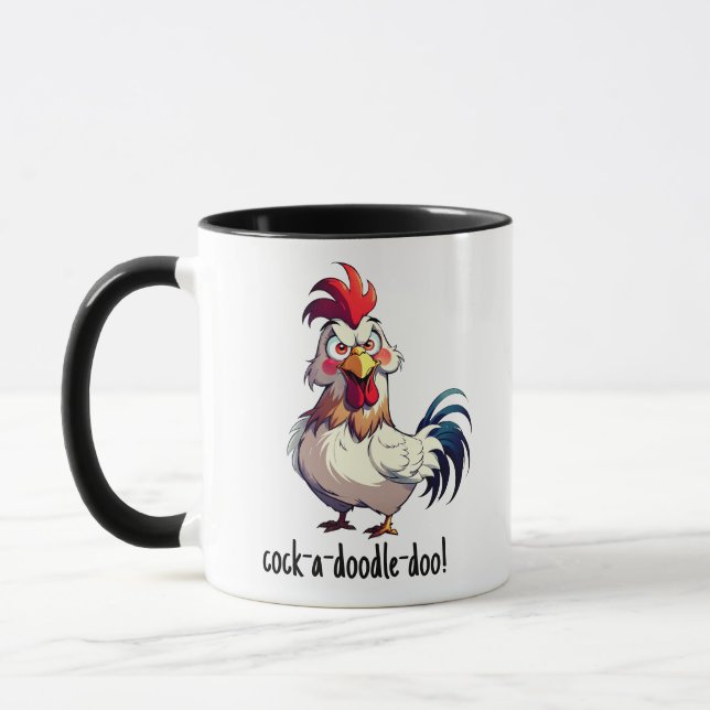 Funny Cocky Cock-a-doodle-doo Rooster Morning Call Mug (Left)