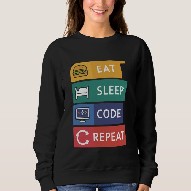 Funny Coder Programmer Coding Eat Sleep Code Repea Sweatshirt (Front)
