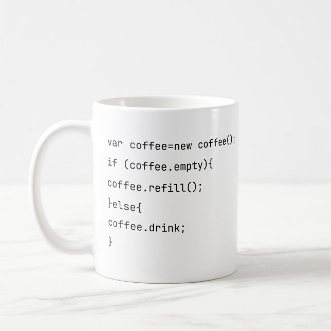 Funny Coding var coffee = new Coffee() Programmers Coffee Mug (Left)