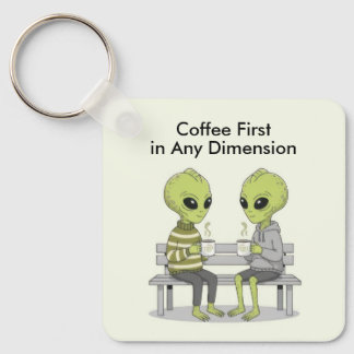 Funny Coffee and Aliens Key Ring