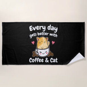 Funny Coffee And Cat Saying Caffeine Lover Barista Beach Towel