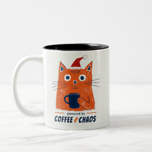 Funny Coffee and Chaos Cat Two-Tone Coffee Mug
