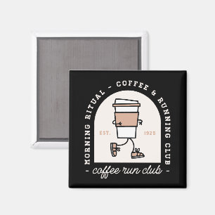 Funny coffee and running lovers run club black magnet