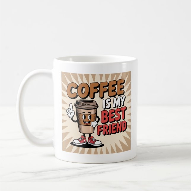 Funny Coffee Cartoon – Cute Smiling Cup for Coffee (Left)