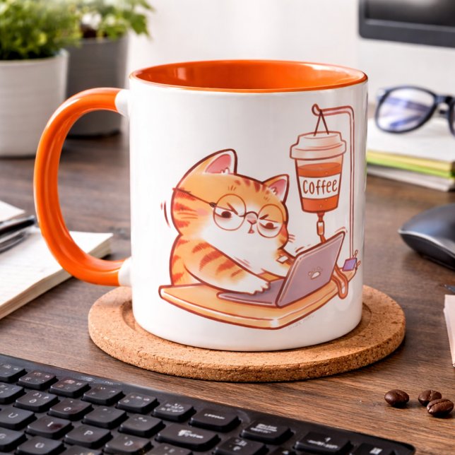 Funny Coffee Cat Mug, Cute Overworked Programmer G Mug (Creator Uploaded)
