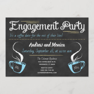 Funny Coffee Chalkboard Engagement Party Invitation