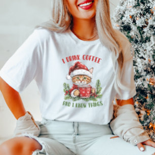 Funny Coffee Christmas Cat T-Shirt