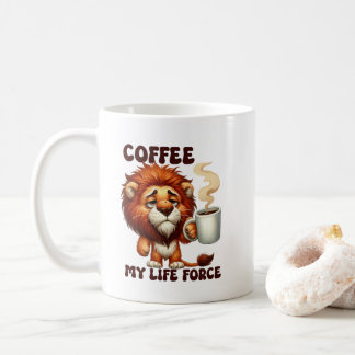 Funny coffee life force lion word art mug