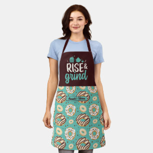 Funny Coffee Lover Rise and Grind Doughnut Pattern Apron