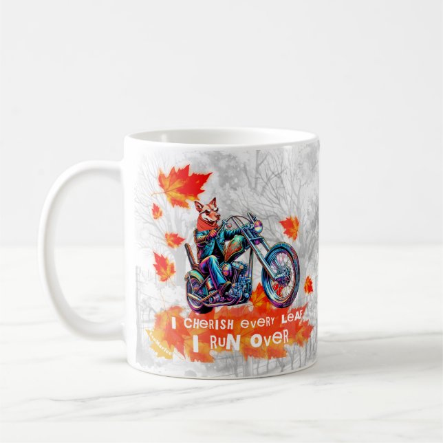 Funny coffee mug I cherish every leaf grey (Left)