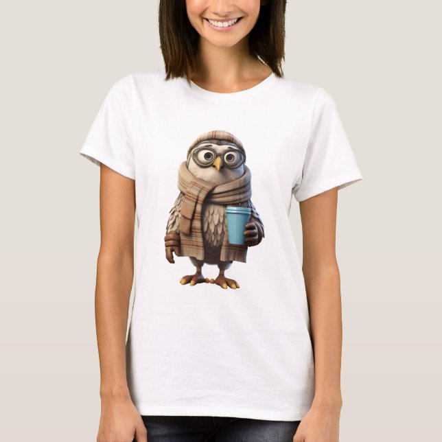 Funny Coffee Owl T-Shirt (Front)