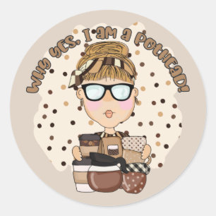 Funny coffee pot head classic round sticker
