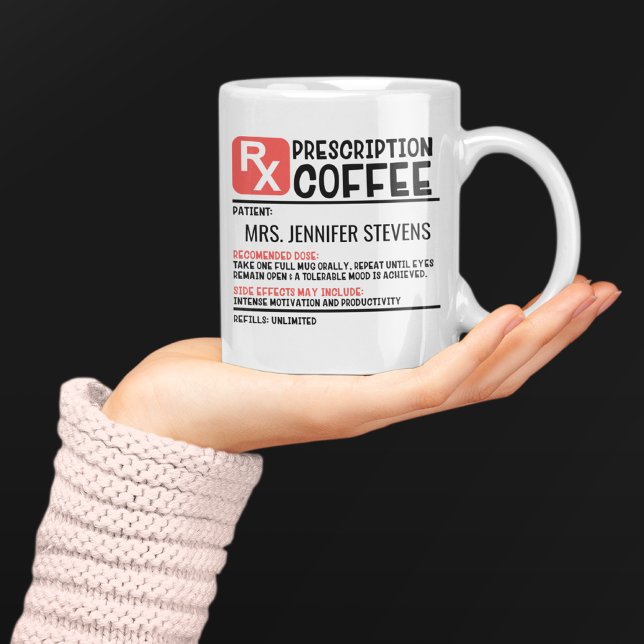 Funny Coffee Prescription Personalised Name Mug (Creator Uploaded)
