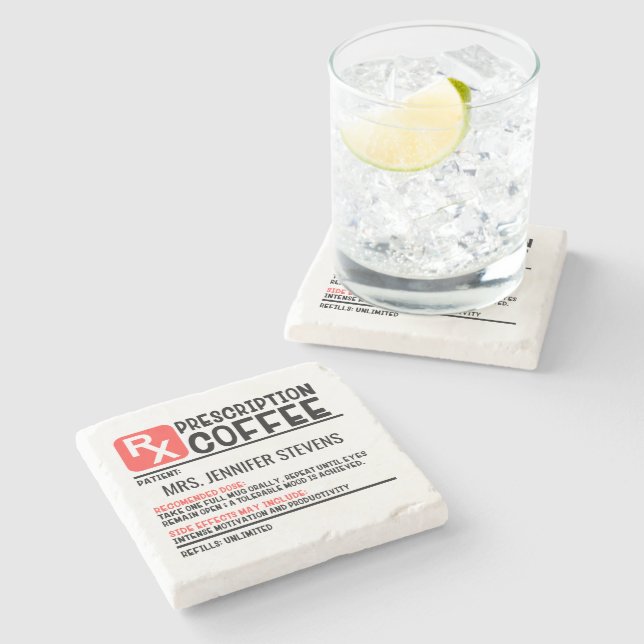 Funny Coffee Prescription Personalised Name Stone Coaster (Side)