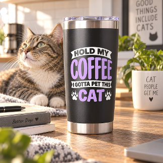Funny Coffee Purple Paw Print Cat Owner Insulated Tumbler