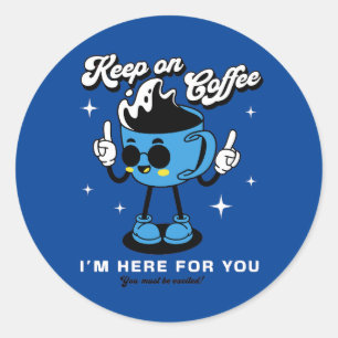 Funny Coffee Retro Mascot -3 Classic Round Sticker