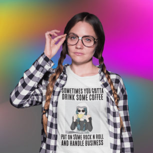 FUNNY COFFEE ROCK N ROLL LADIES T-SHIRTS