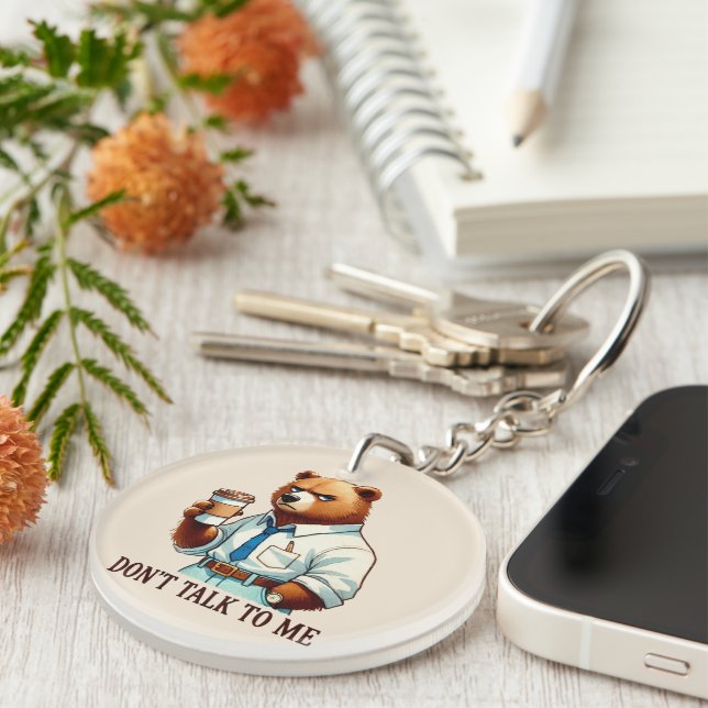Funny coffee word art customisable bear key ring (Front Right)