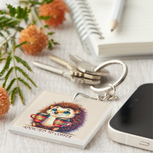 Funny coffee word art hedgehog customisable key ring