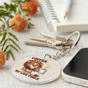 Funny coffee word art lion life key ring