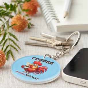 Funny coffee word art rooster key ring
