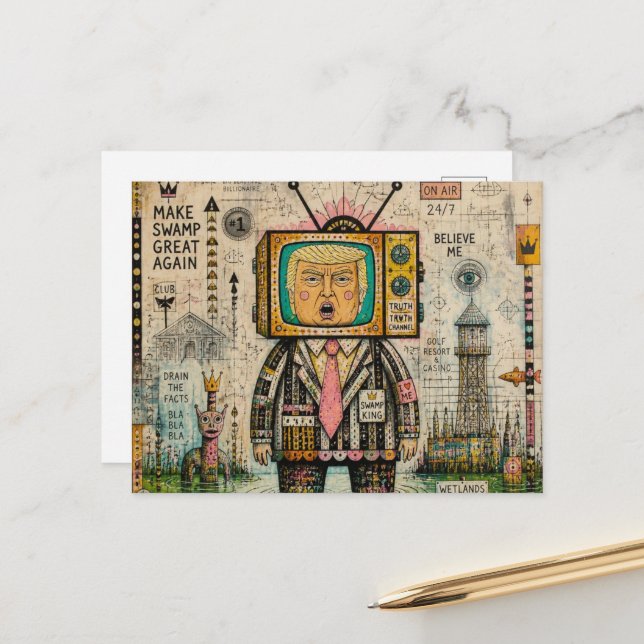 Funny Collage Algae Swamp Antitrump Mixed Media  Postcard (Front/Back In Situ)