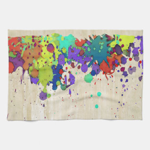FUNNY COLOR SPLASH I + your ideas Tea Towel