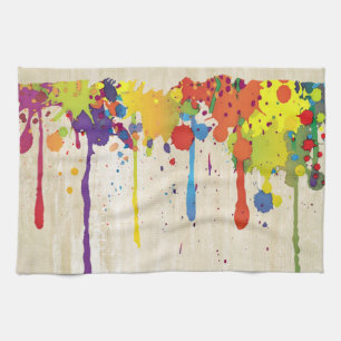 FUNNY COLOR SPLASH II + your backgr. & ideas Tea Towel