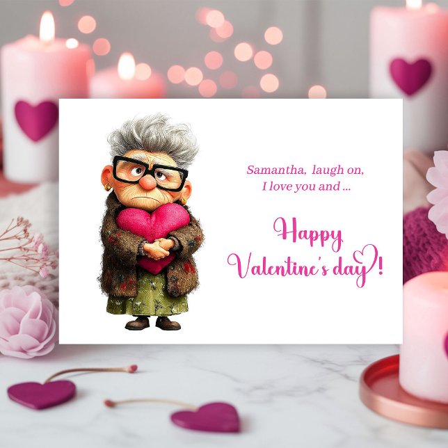 Funny Colorful Bored Granny Valentine Card (Funny Colorful Bored Granny Valentine Card)