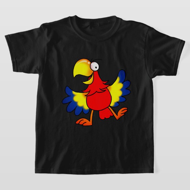 Funny Colorful Cartoon Parrot Bird T-Shirt (Laydown)