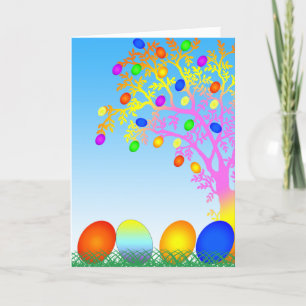 Funny Colorful Eggs with Grass Happy Easter Holiday Card