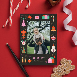 Funny Colorful Frame Family Christmas Photo Holiday Card