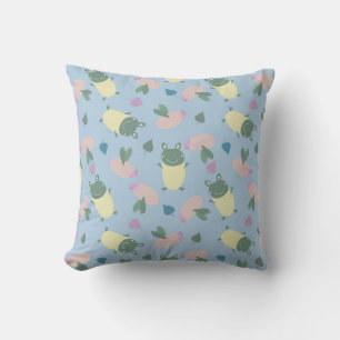 funny colorful frogs and bees seamless pattern cushion