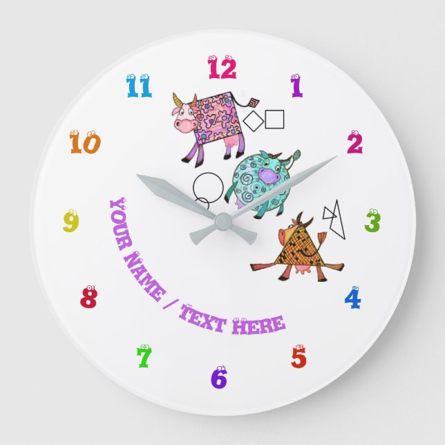 Funny Colorful Geometric Cute Cows  -Add Text/Name Large Clock (Front)