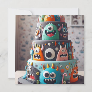 FUNNY COLORFUL MONSTER CAKE BIRTHDAY INVITATION