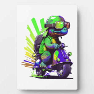 Funny Colorful Turtle On A Scooter Plaque