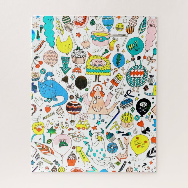 Funny Colourful Alien Monsters Party  Jigsaw Puzzle (Vertical)