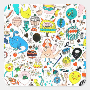 Funny Colourful Alien Monsters Party  Square Sticker