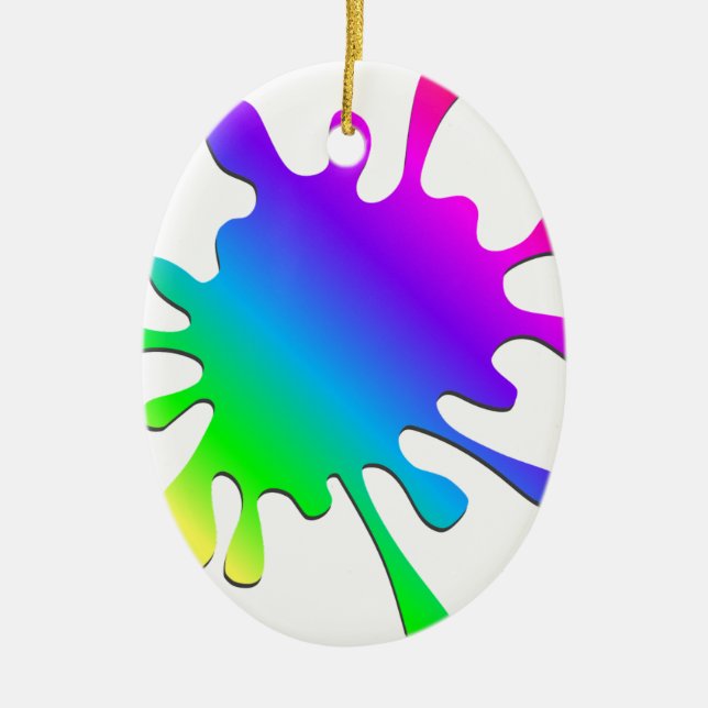 Funny Colourful Art Rainbow Paint Splatter Ceramic Ornament (Front)
