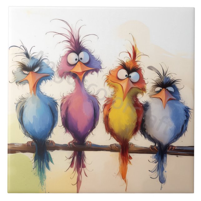 Funny colourful birds  ceramic tile (Front)