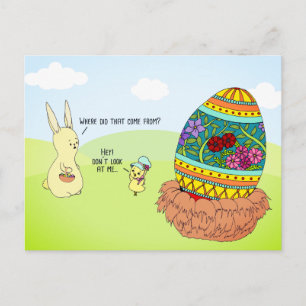 Funny Colourful Bunny Egg Hunt Cute Easter Cartoon Postcard