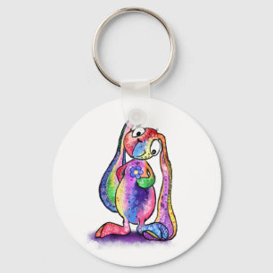 Funny Colourful Bunny Love Flower - Cartoon Drawin Key Ring