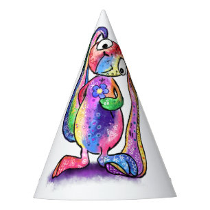 Funny Colourful Bunny Love Flower - Cartoon Drawin Party Hat