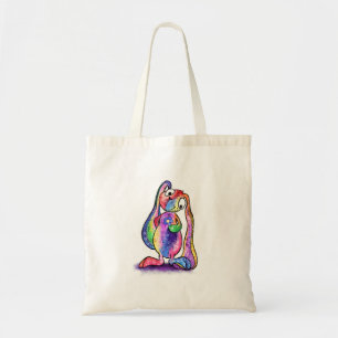 Funny Colourful Bunny Love Flower - Cartoon Drawin Tote Bag
