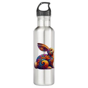 Funny Colourful Bunny Rabbit Fractal Cosmic Swirl  710 Ml Water Bottle
