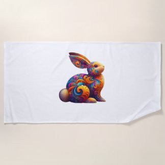 Funny Colourful Bunny Rabbit Fractal Cosmic Swirl  Beach Towel